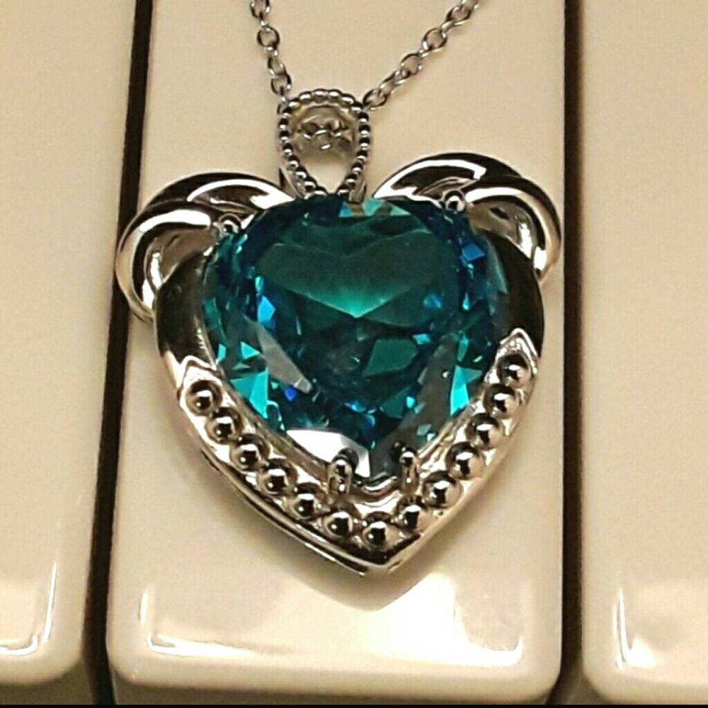 NEW S925 Blue Heart of The Sea Pendant Necklace - Picture 1 of 8